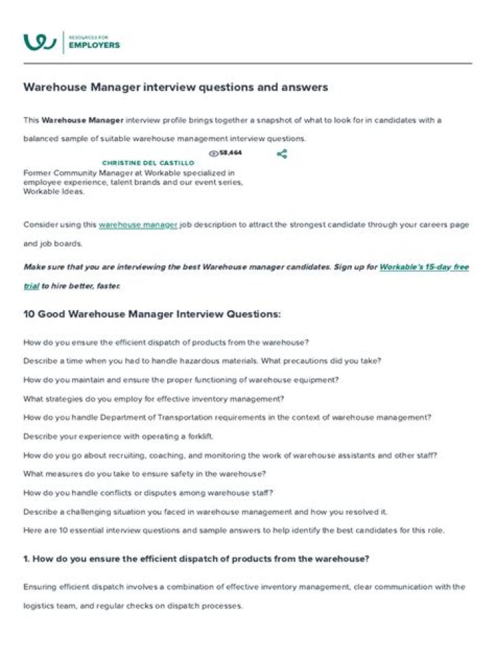Top Warehouse Manager Interview Questions PDF for Hiring Success