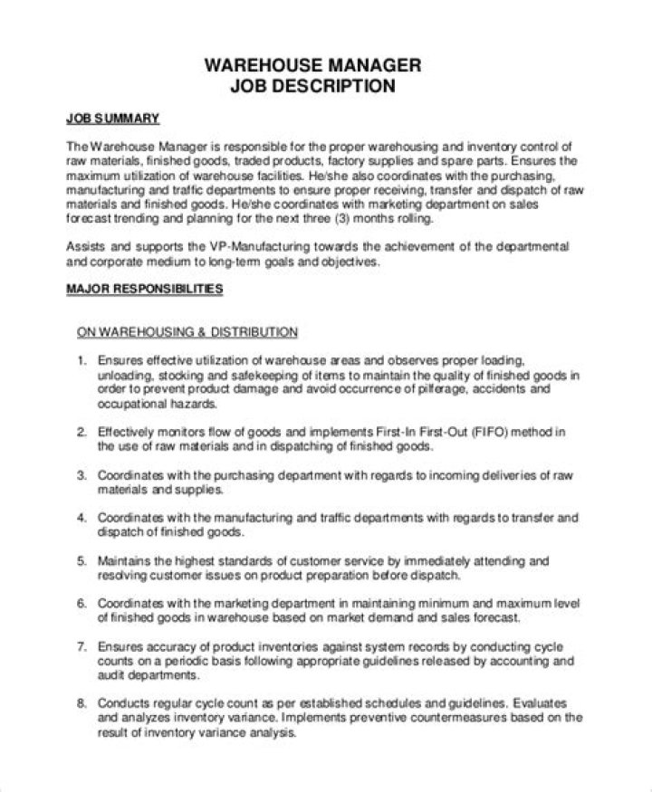Warehouse Operations Manager Job Description PDF – Complete Guide