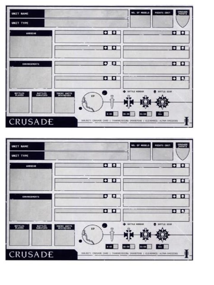 Warhammer Crusade Sheet PDF – Free Game Master Sheets