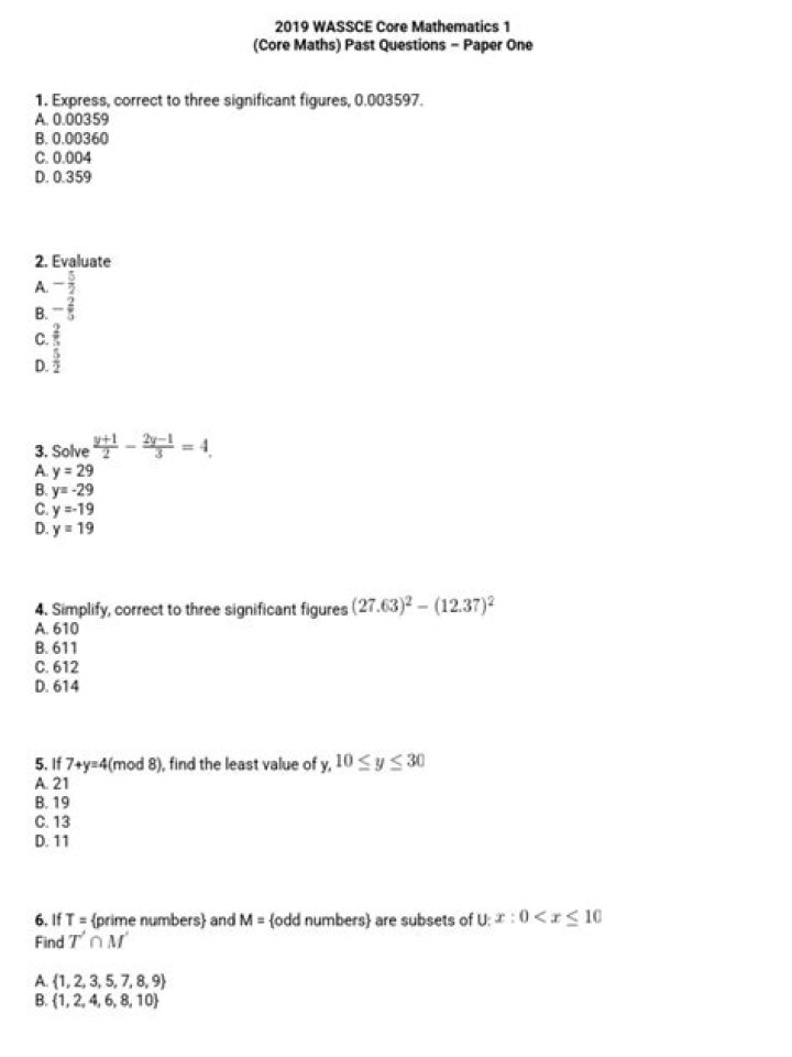 Wassce Maths Past Questions & Answers PDF – Practice with Answers