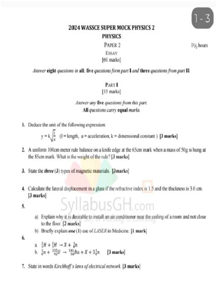 Wassce Physics Past Questions & Answers PDF – Download Now