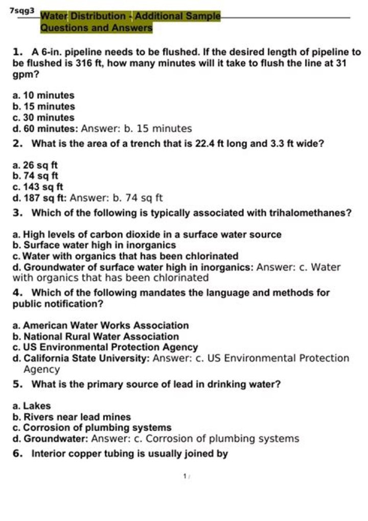 Water Distribution Exam Questions and Answers PDF – Instant Prep