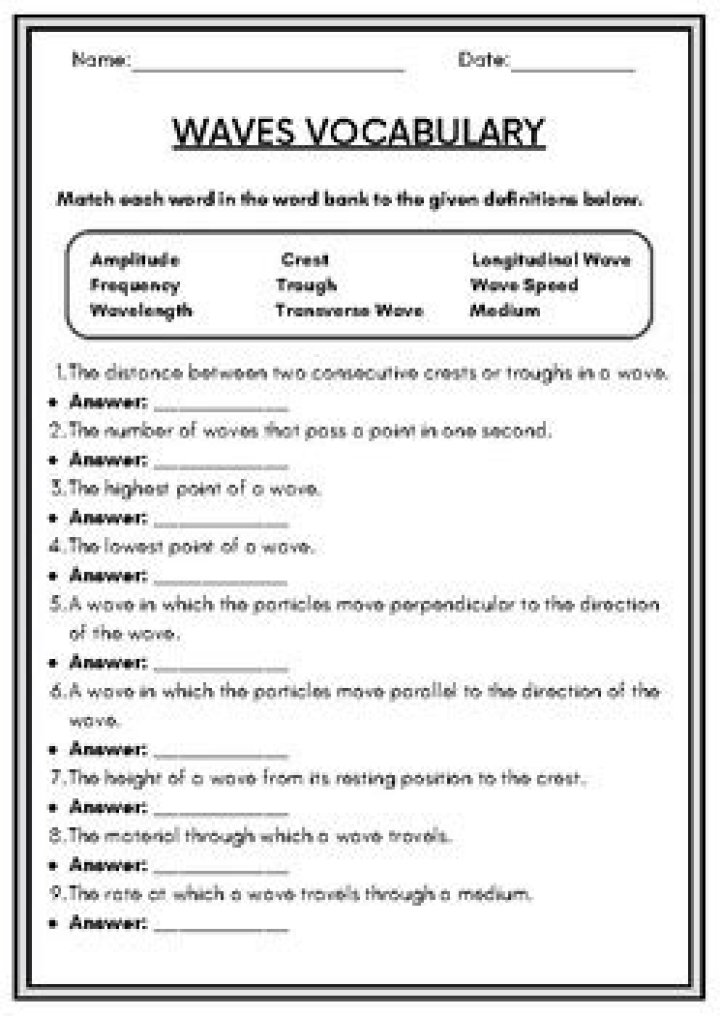 Waves Vocabulary Worksheet PDF: Perfect for Science Class
