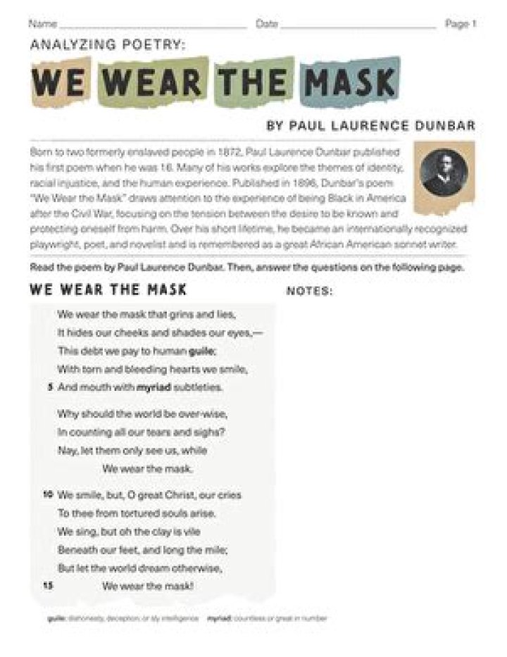 We Wear the Mask Poem Questions & Answers PDF Guide