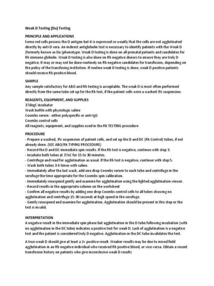 Weak D Testing Procedure PDF: Essential Guidelines for Accurate Results