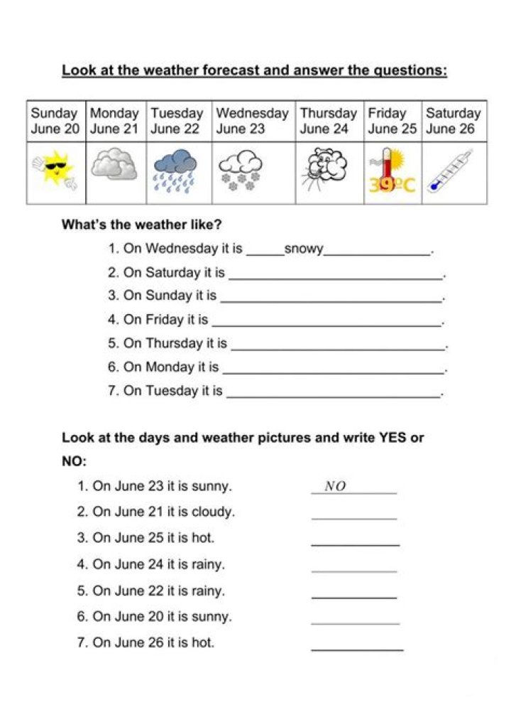Weather Forecast Worksheet PDF – Printable Daily Forecast Tracker