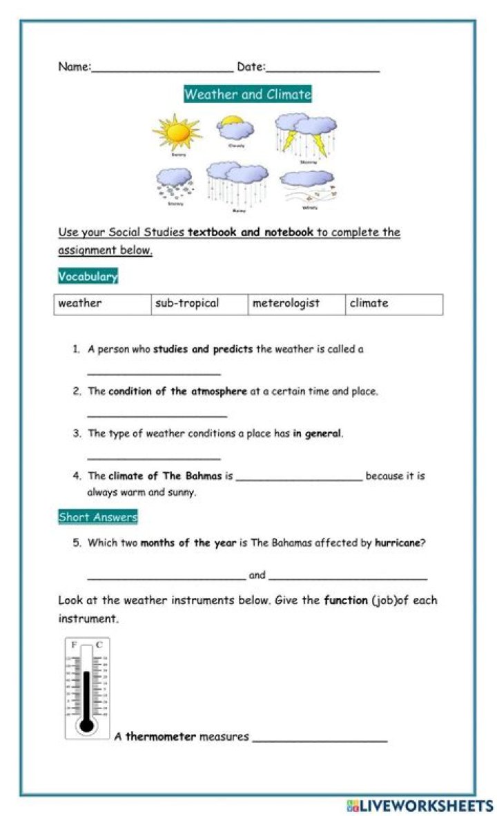 Weather Worksheets for Middle School PDF – Free Printable