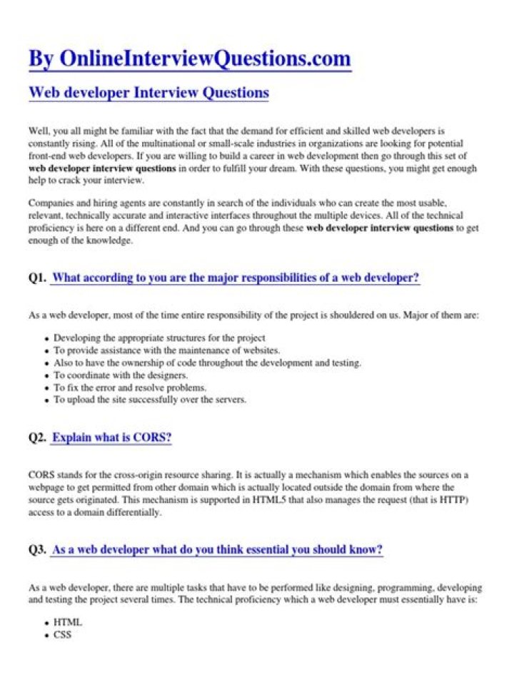 Web Developer Interview Questions PDF – Top 50 Must-Know Answers