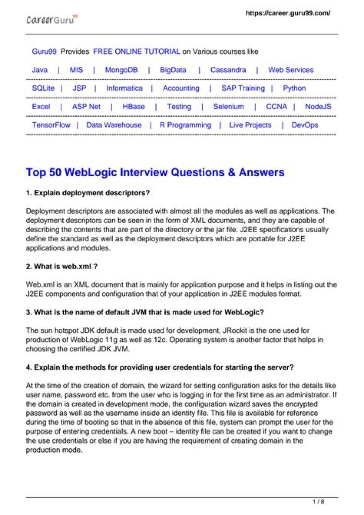 Weblogic Administrator Interview Questions and Answers PDF Guide