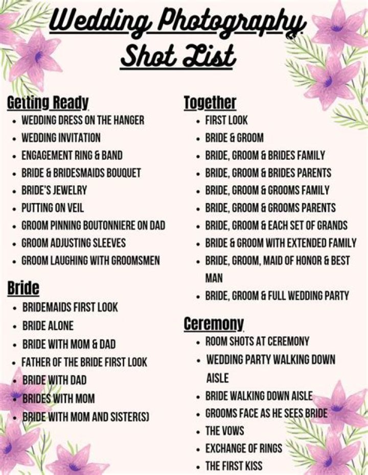Wedding Day Shot List PDF: Perfect Moments Captured