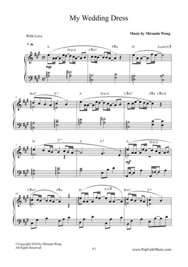 Wedding Dress Piano Sheet PDF for Bridal Music Arrangements
