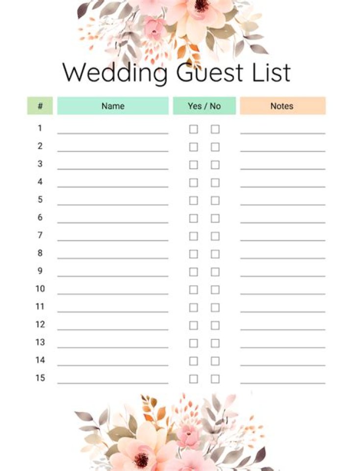 Printable Wedding Guest List PDF for Easy Planning