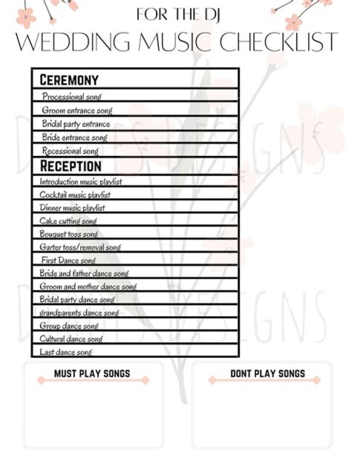 Wedding Music Worksheet PDF for Perfect Playlist Planning