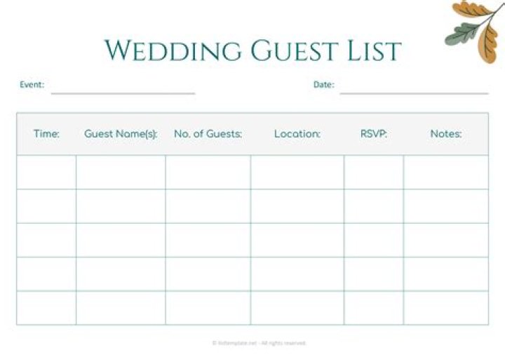 Wedding Party List PDF – Download Free Guest List Template