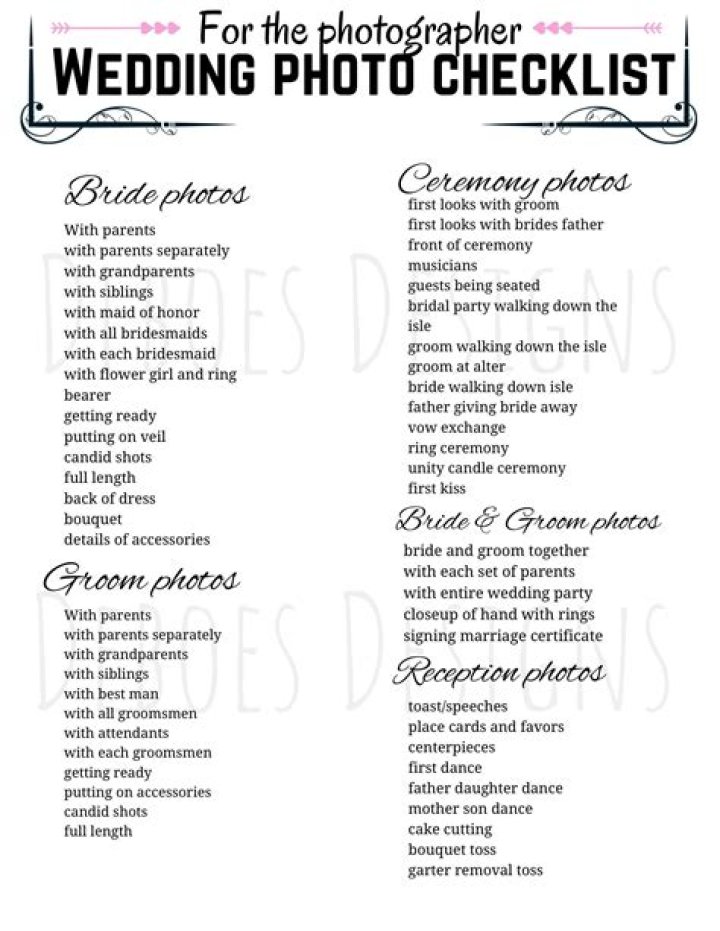 Wedding Photography Shot List Template PDF for Perfect Moments