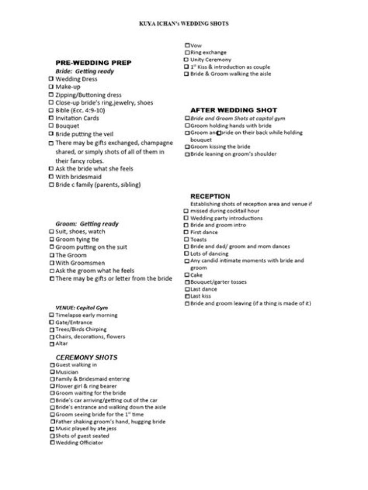 Wedding Video Shot List PDF – Perfect Filming Guide