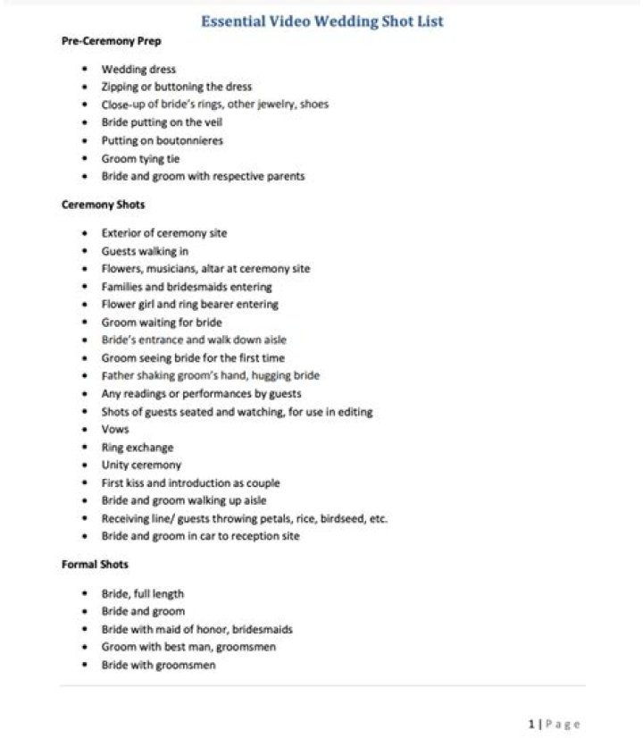 Wedding Videography Shot List PDF for Flawless Memories