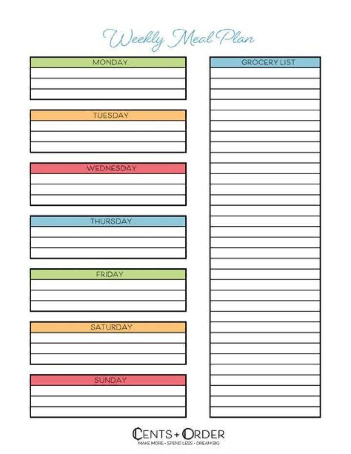 Weekly Meal Planner Template with Grocery List PDF