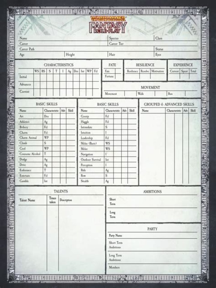 WFRP 4E Character Sheet PDF – Download Full Gameplay Guide