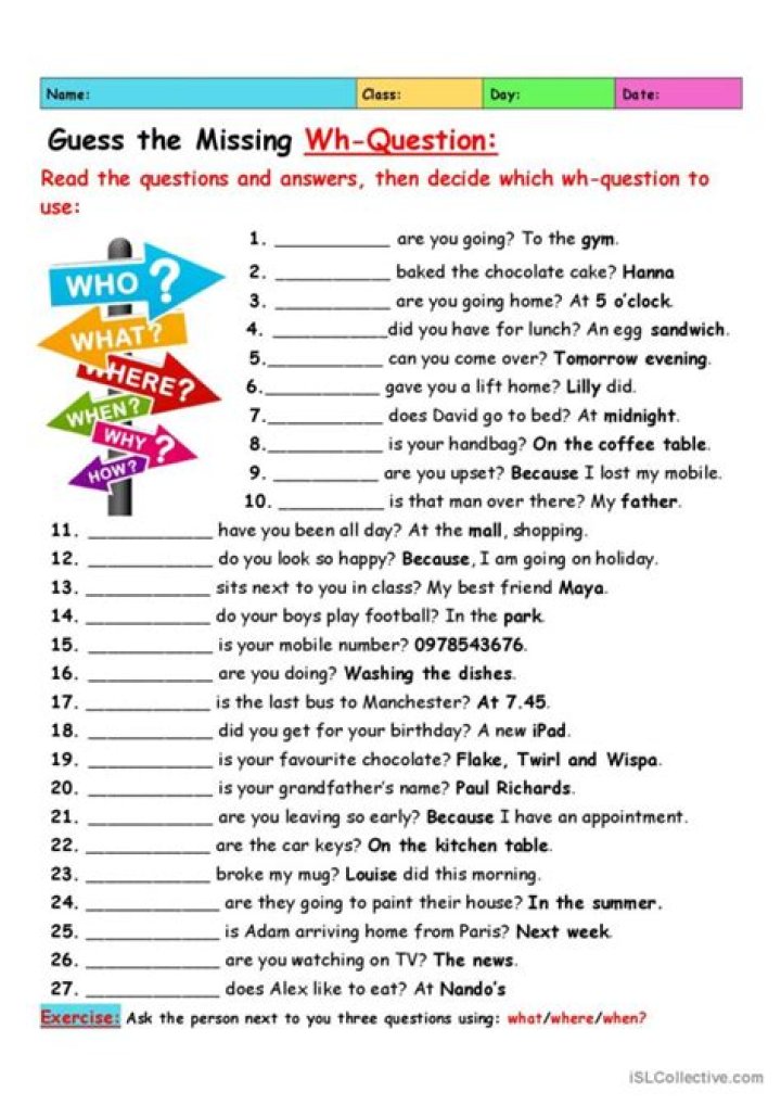 Learn WH Questions ESL PDF: Free Worksheets & Exercises