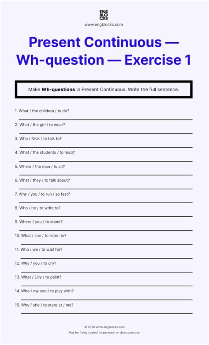 Practice WH Questions Present Continuous Exercises PDF