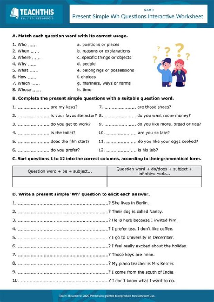 Free Simple Present Wh Questions Exercises PDF | Practice Now