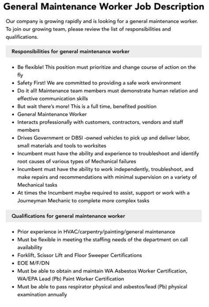 What are duties of a general worker?