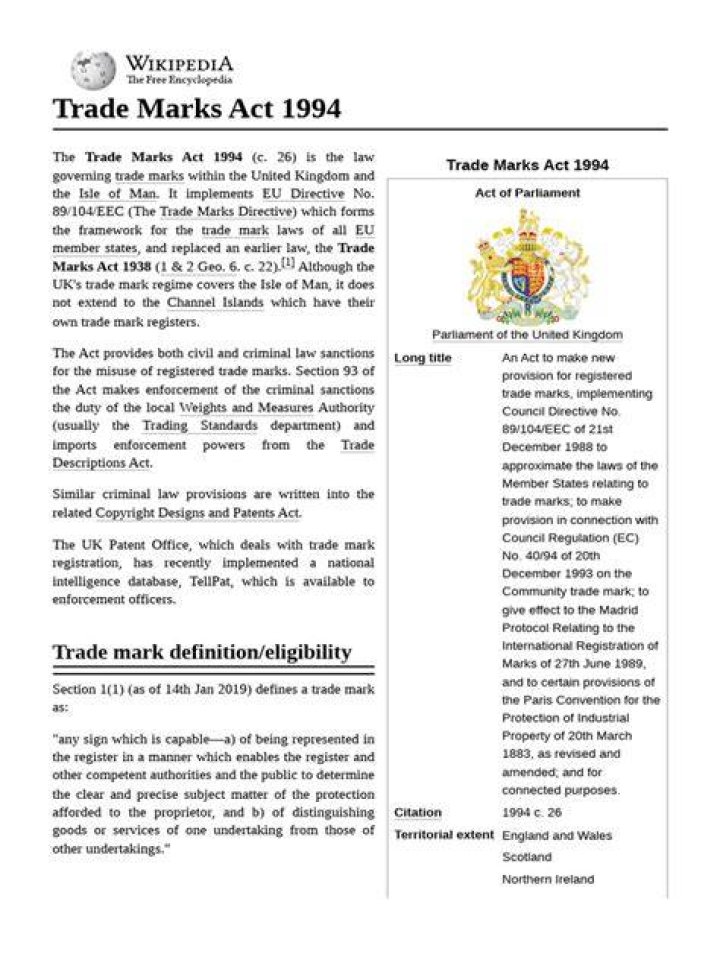 What does the Trade Mark Act 1994 regulate?