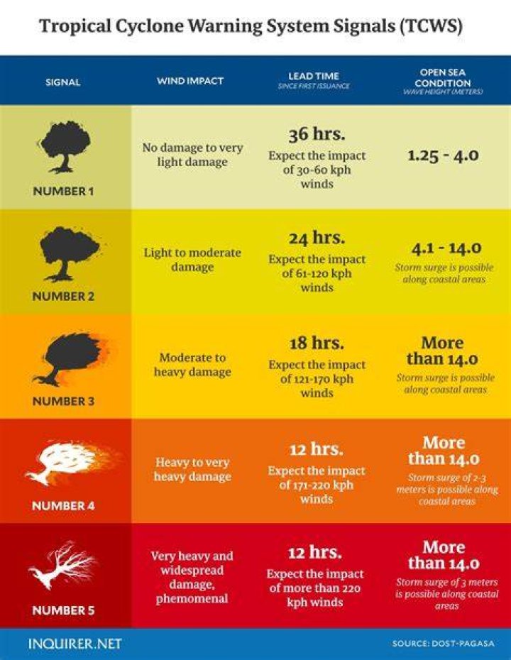 What does typhoon signal number 4 indicates?