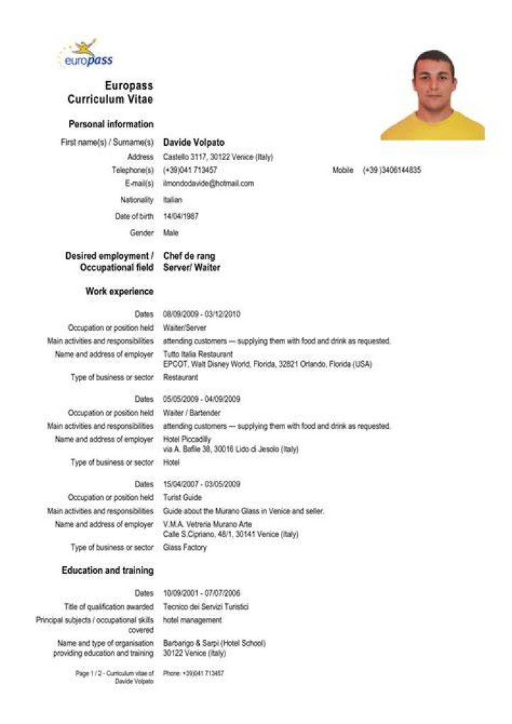 What is the EU CV format?