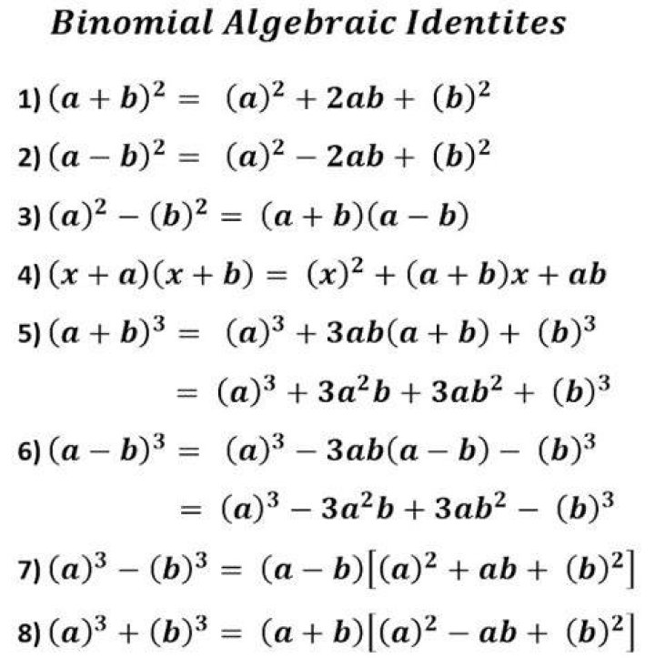 What is the formula of algebraic identities?