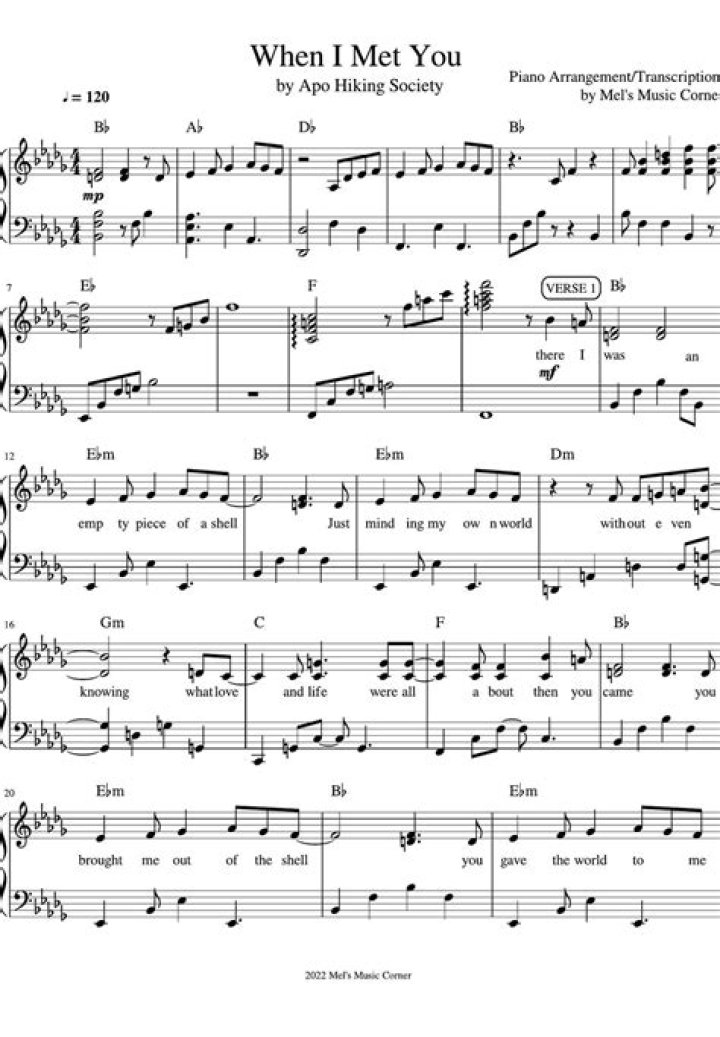 When I Met You on Apo Hiking Society – Free Piano Sheet PDF