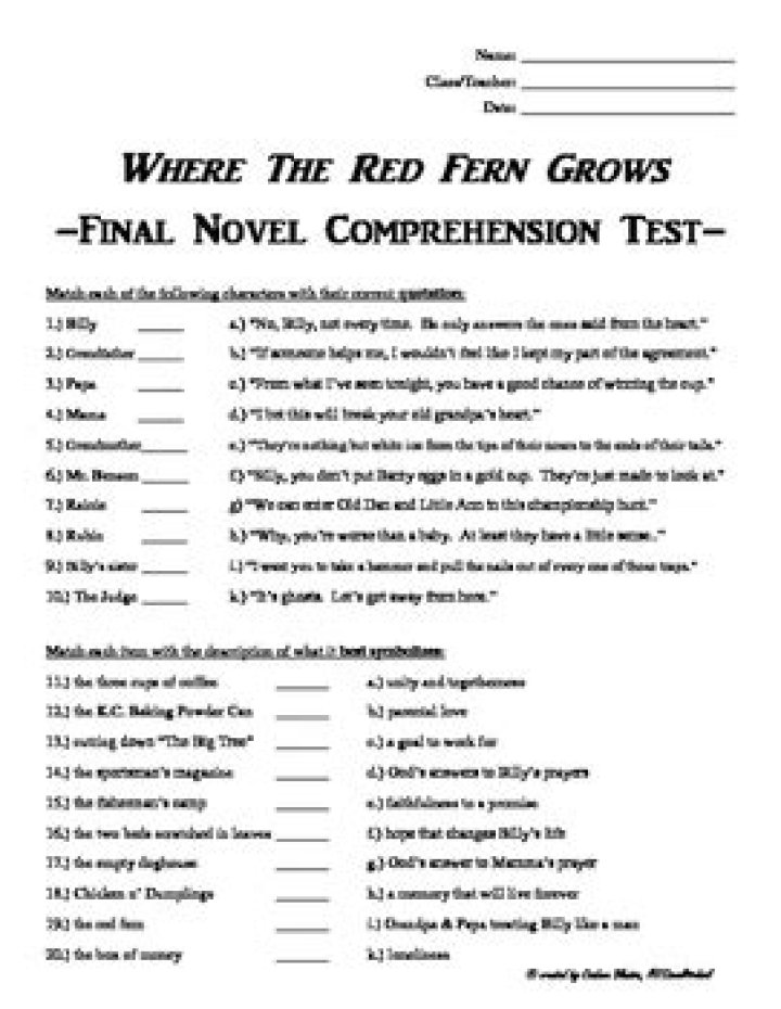 Final Test PDF: Where the Red Fern Grows – Full Story