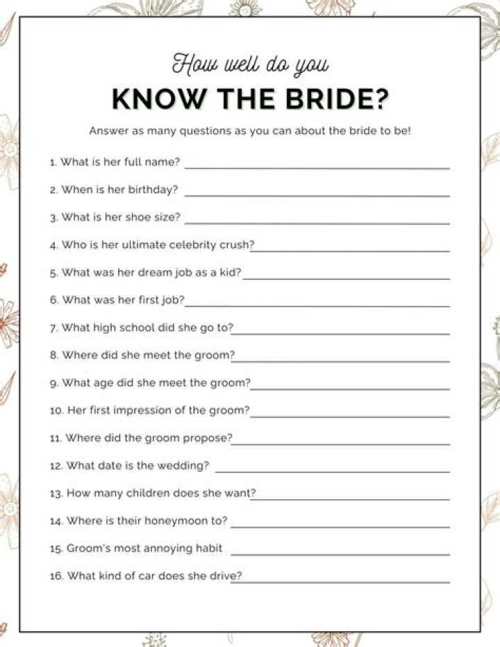 Who Knows the Bride Best? Essential Questions PDF for Bridal Planning