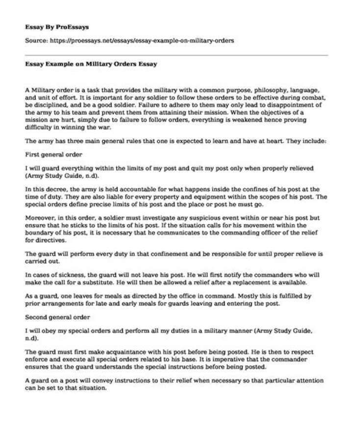 Why is it important to follow orders in the military essay?