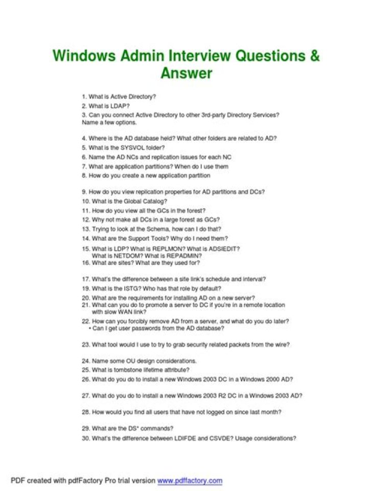 Top Windows Admin Interview Questions & Answers PDF Guide