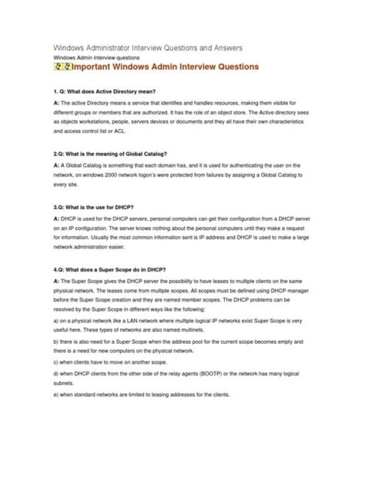 Top Windows Administrator Interview Questions & Answers PDF