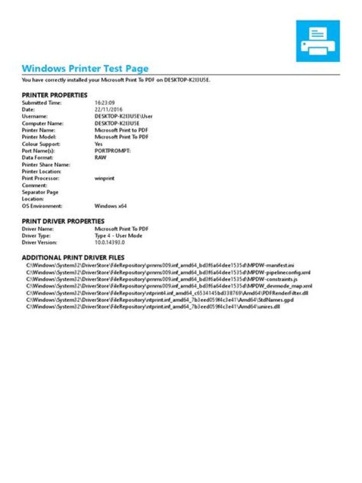 Test Print Page PDF for Windows Printers