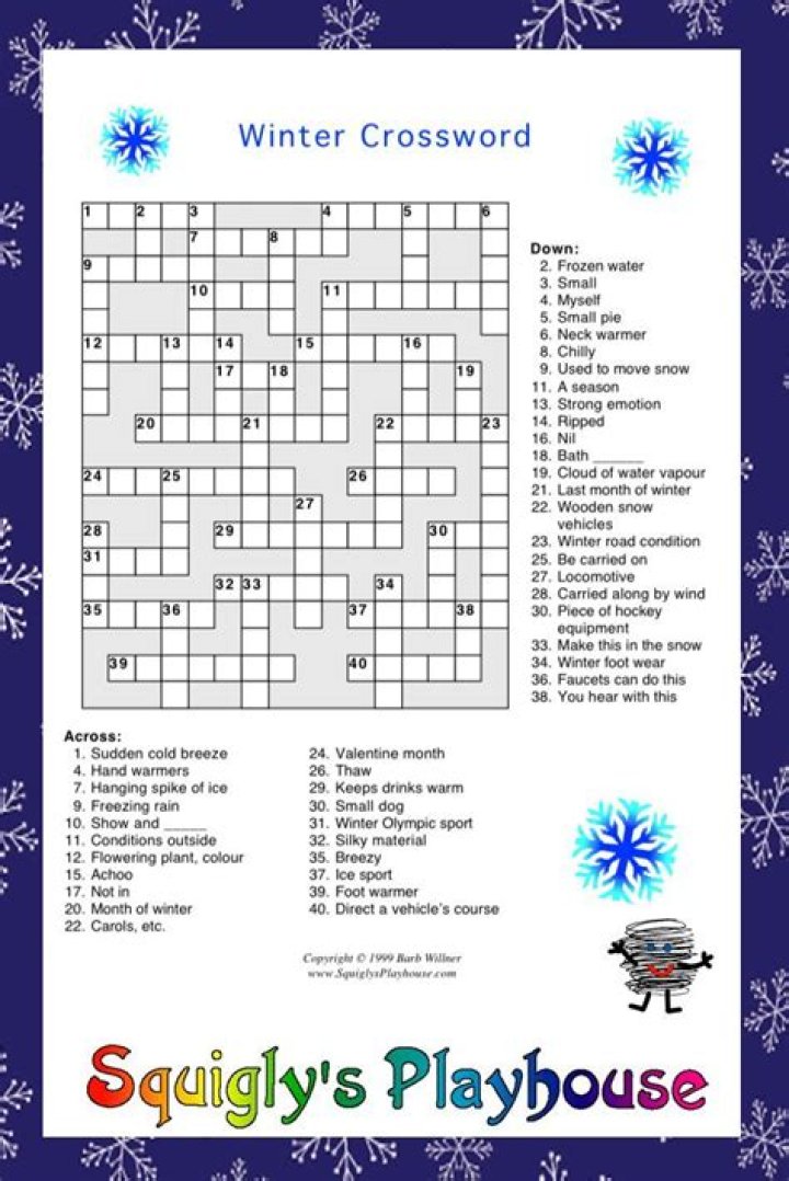 Winter Crossword Puzzle Answer Key PDF