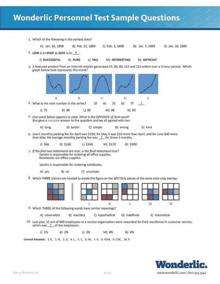 Wonderlic Test Answers PDF – Free Official Solutions