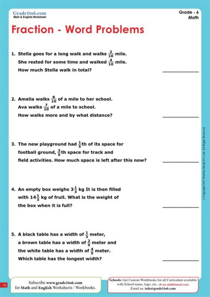 Free Word Problems with Fractions Worksheet PDF – Instant Download