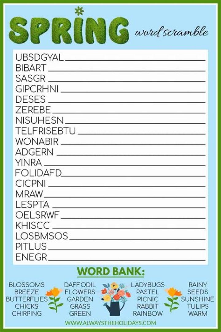 Word Scramble Worksheet for Adults PDF – Fun Brain Exercise