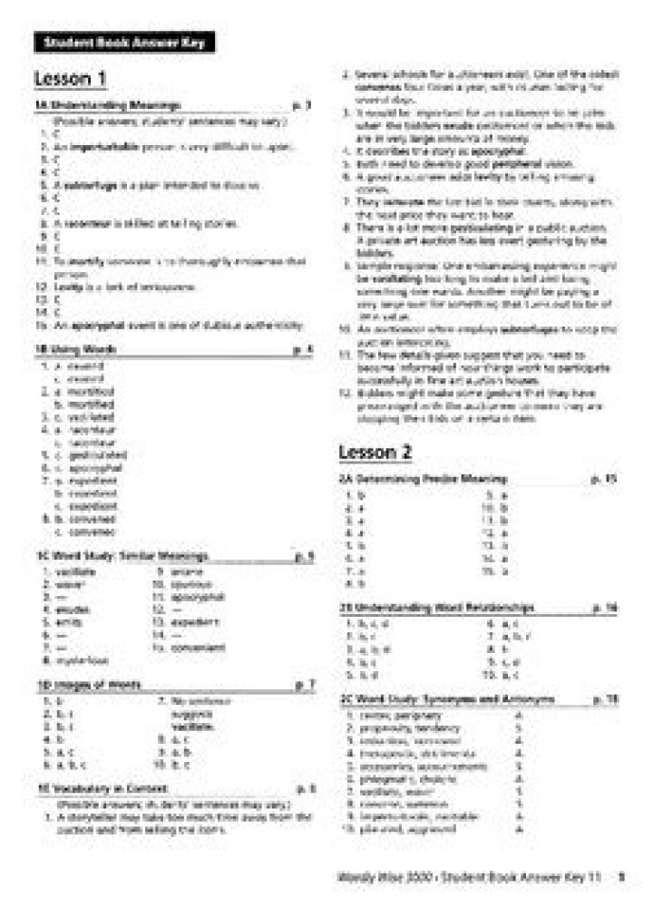 Wordly Wise 3000 Book 11 Lesson 1 Answer Key PDF – Complete Answers
