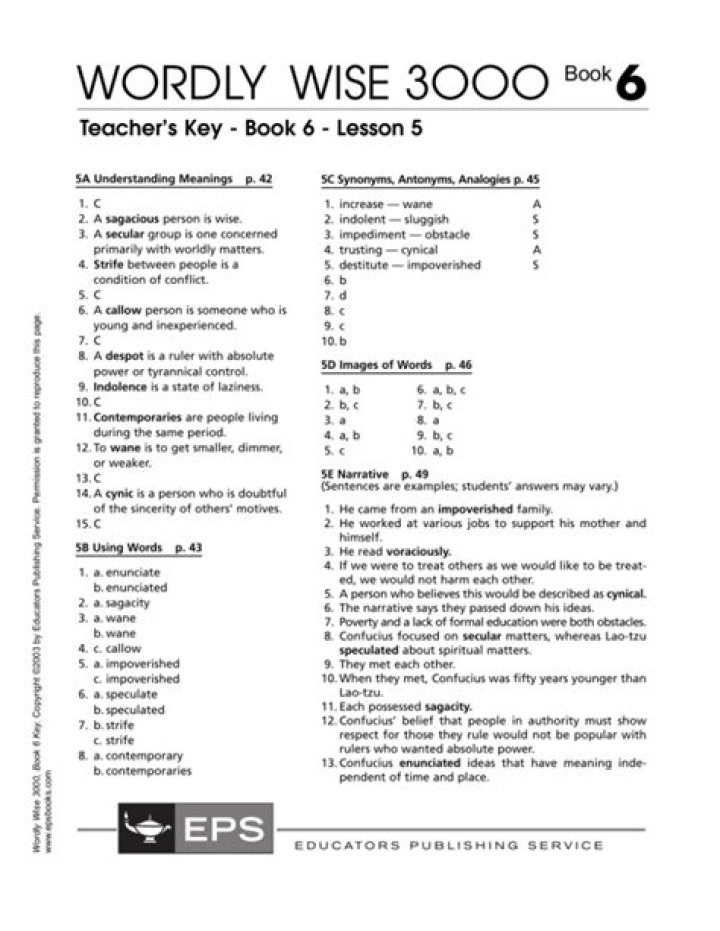 Wordly Wise 3000 Book 6 Answer Key PDF – Complete Solutions