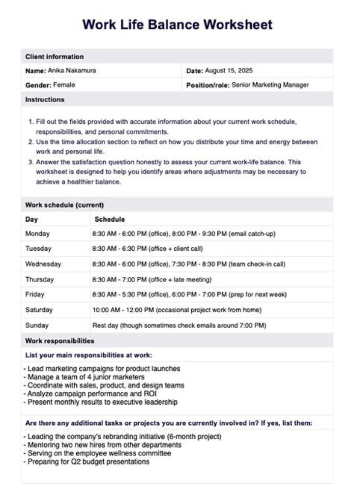 Free Work/Life Balance Worksheet PDF – Manage Time & Reduce Stress