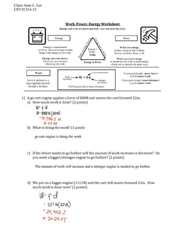 Work Power & Energy Worksheet PDF – Boost Your Energy Efficiency Today