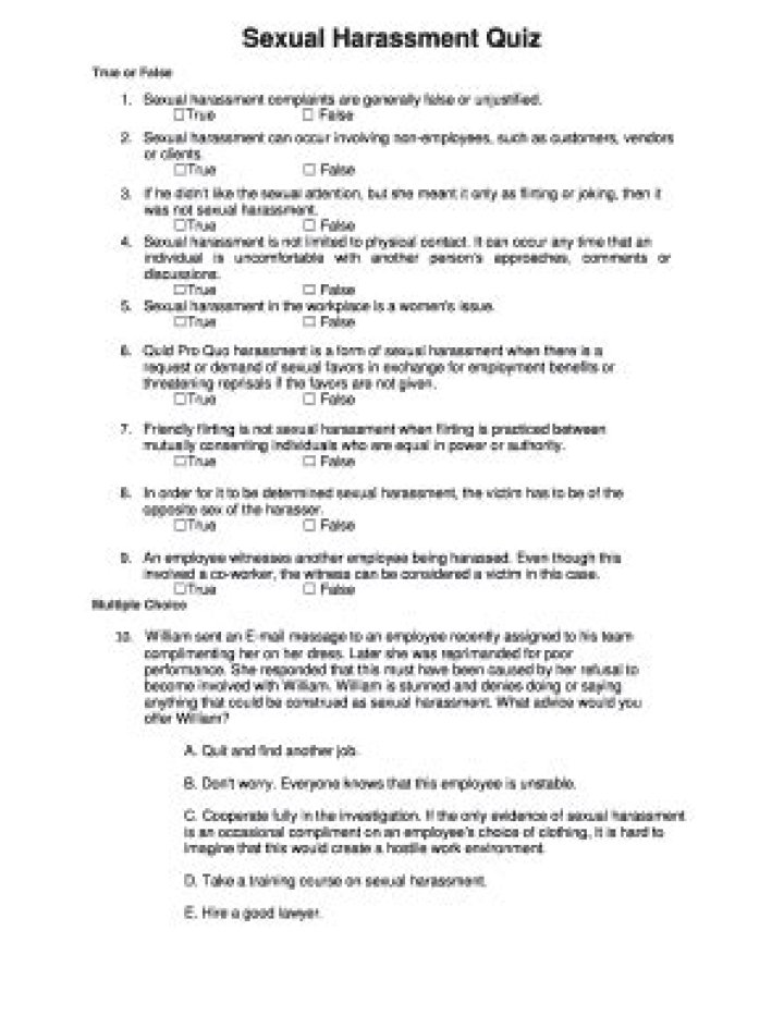 Free Workplace Harassment Quiz Answers PDF – Test Your Knowledge