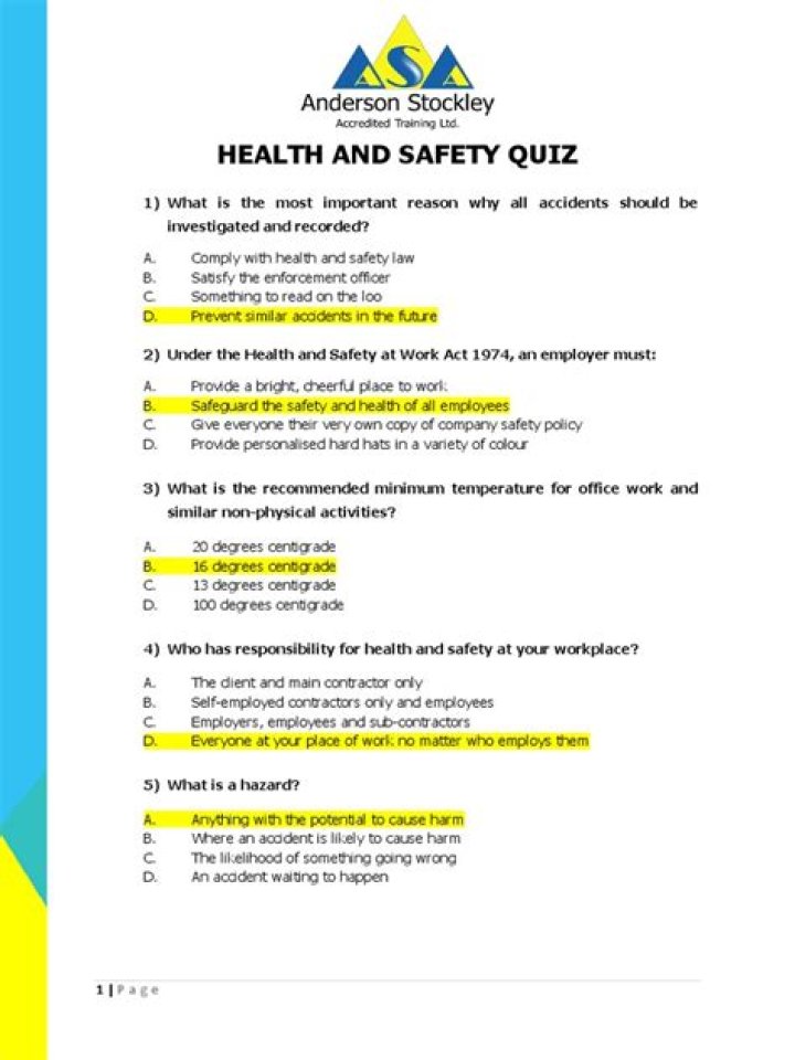 Workplace Safety Quiz Questions & Answers PDF: Test Your Knowledge