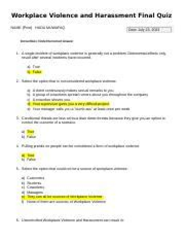Workplace Violence Quiz Answers PDF: Safe Workplace Training Resources