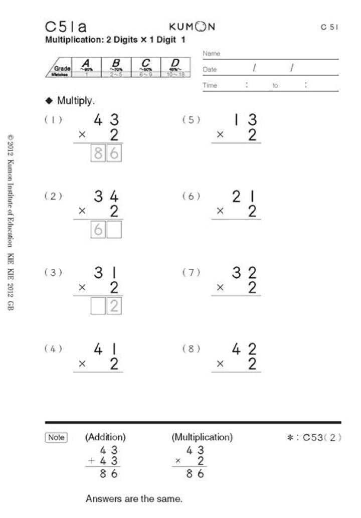 Free Kumon Math & Reading Worksheets PDF Download